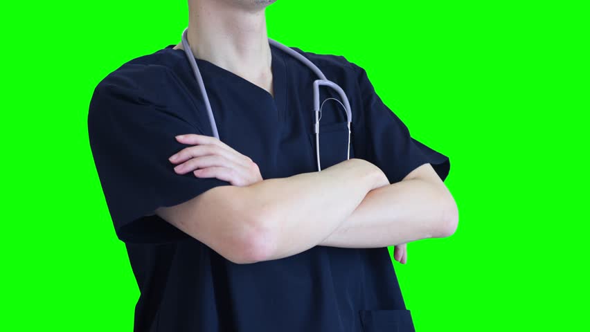 Doctors with folded arms, medical workers. Wear medical scrubs. Chromakey. | Shutterstock HD Video #1102051221