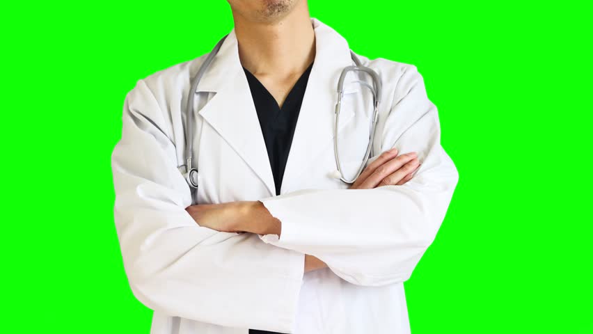 Doctors and medical workers in white coats with folded arms. He wears medical scrubs. Chromakey. | Shutterstock HD Video #1102051223