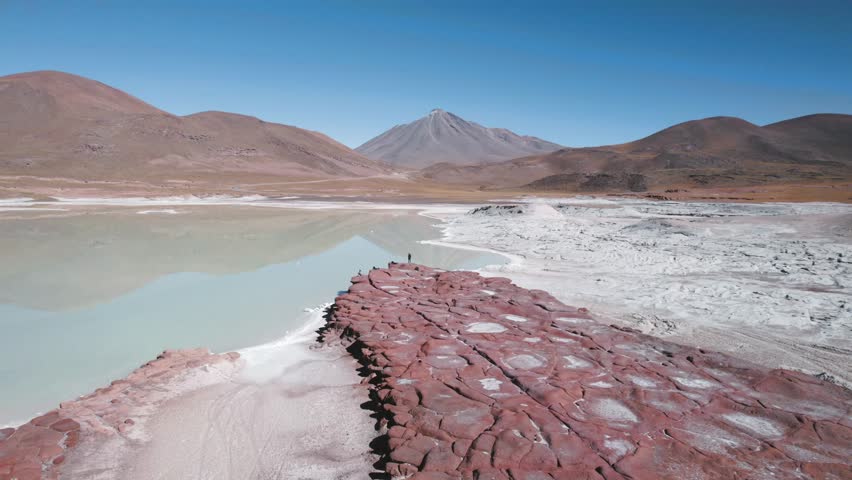 Aerial 4K footage Piedras Rojas Red Rocks Lagoon in San Pedro de Atacama Chile