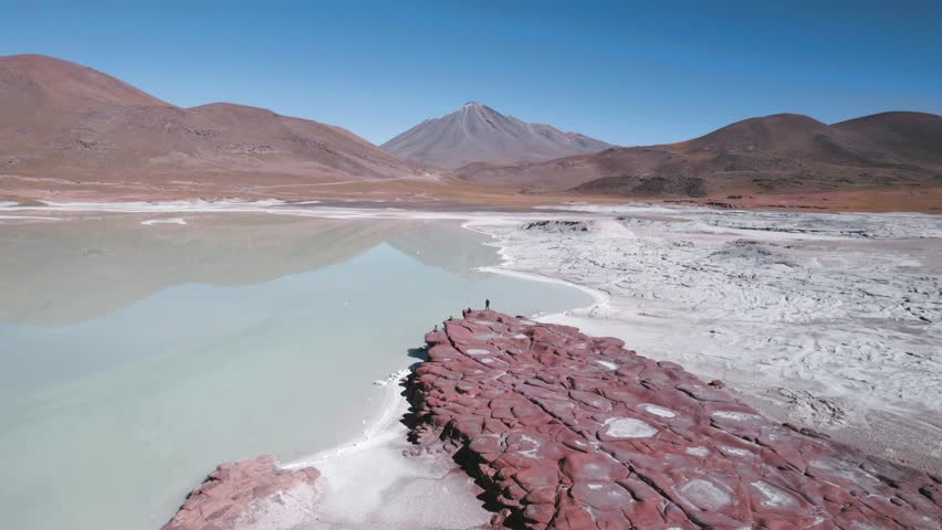 Aerial 4K footage Piedras Rojas Red Rocks Lagoon in San Pedro de Atacama Chile