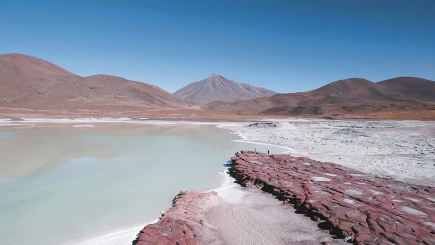 Aerial 4K footage Piedras Rojas Red Rocks Lagoon in San Pedro de Atacama Chile
