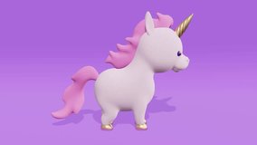Cute little unicorn with a pink mane. Abstract loop animation