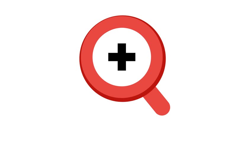 Zoom, magnifier, lens icon animation, cartoon, illustration, vector on white background.