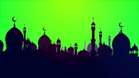 Eid Mubarak, Eid Al Adha, and Eid Al Fitr Happy holiday video animation Arabic text translation: Happy Islamic Eid Celebration over the cloud on green screen