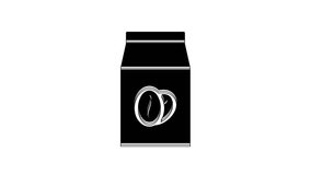 Black Coffee beans in bag icon isolated on white background. 4K Video motion graphic animation.