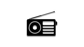 Black Radio with antenna icon isolated on white background. 4K Video motion graphic animation.