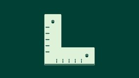White Corner ruler icon isolated on green background. Setsquare, angle ruler, carpentry, measuring utensil, scale. 4K Video motion graphic animation.