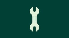 White Wrench spanner icon isolated on green background. Spanner repair tool. Service tool symbol. 4K Video motion graphic animation.