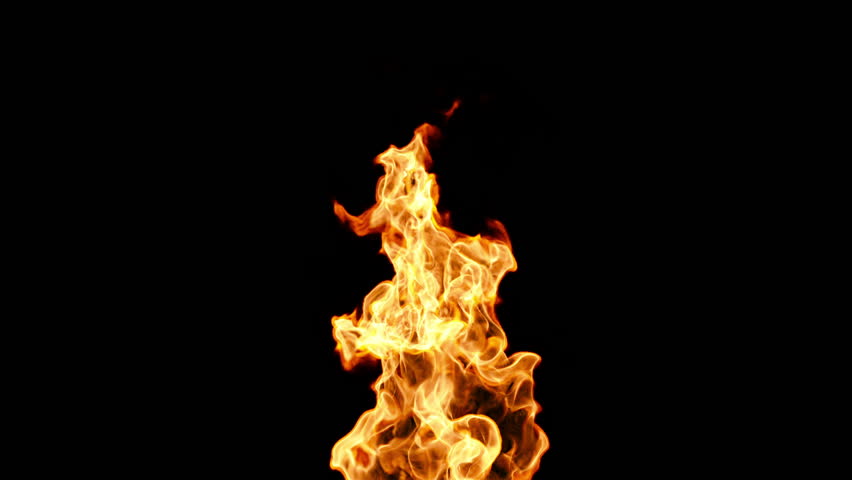 Small torch fire - small camp fire - fire and flames - isolated on black background - 4K Pro Res