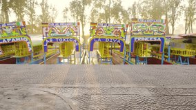 Colorful trajinera boats at canal and chinampa system in Xochimilco an the sunrise, area’s pre-Hispanic past in the Valley of Mexico. 