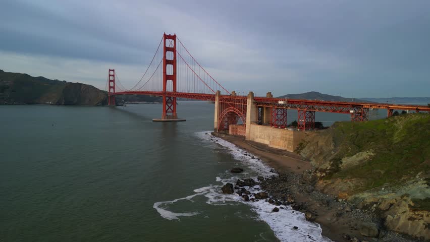 San Francisco Golden Gate Bridge, symbols of San Francisco and California, Aerial Cinematic smooth shot | Shutterstock HD Video #1102077495
