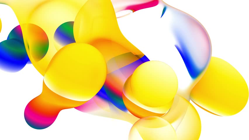 3d render of abstract art video animation with surreal metamorphosis with connected spherical substance based on big and small balls spheres or bubbles in bright yellow purple and blue mix color  Royalty-Free Stock Footage #1102079057