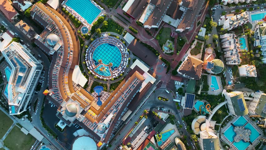 Infrastructure of hotels aerial view 4 K Turkey Alanya Avsallar