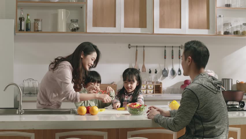 happy asian family having fun in kitchen at home Royalty-Free Stock Footage #1102082407