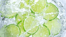 Super Slow Motion Shot of Fresh Lime Slices Falling into Water Whirl at 1000 fps. - Powered by Shutterstock - Get 15% off with code: PIKWIZARD15