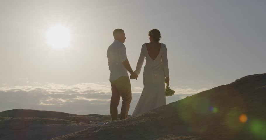 The bride and groom are walking outdoors. Beautiful bride and groom Wedding day Royalty-Free Stock Footage #1102087885