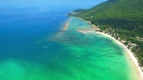 Koh Phangan is a true gem in the Gulf of Thailand, and viewing it from an aerial perspective drone is a once-in-a-lifetime experience that should not be missed. Nature and summer concept. 4K HDR
