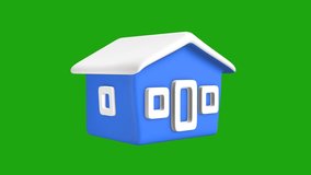 Animated 3d house symbol on green background. 3d renders. 4k