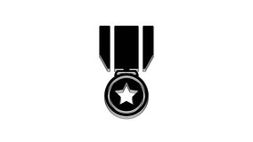 Black Medal with star icon isolated on white background. Winner achievement sign. Award medal. 4K Video motion graphic animation.