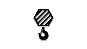Black Industrial hook icon isolated on white background. Crane hook icon. 4K Video motion graphic animation.