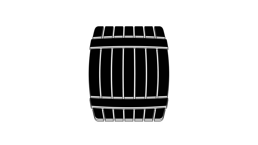 Black Wooden barrel icon isolated on white background. 4K Video motion graphic animation.