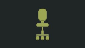 Green Office chair icon isolated on black background. 4K Video motion graphic animation.