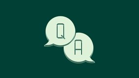 White Speech bubbles with Question and Answer icon isolated on green background. Q and A symbol. FAQ sign. Chat speech bubble and chart. 4K Video motion graphic animation.