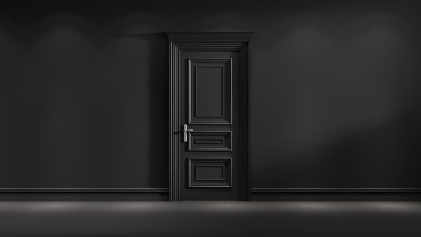 Black door opening to the white background. Green chroma key, luma matte included. Royalty-Free Stock Footage #1102103511