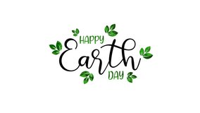 Happy Earth day concept video footage 4k. Happy Earth day text animation with ornament leaf. Save the Earth concept. Happy Earth Day, 22 April. Suitable for greeting card and Celebrations