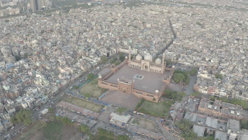 An aerial shot of Jama Masjid during COVID-19 lockdown in New Delhi, India
