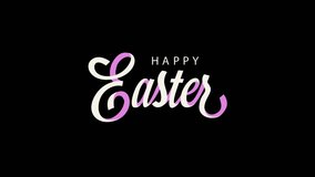 Happy Easter Greeting Text Typography with colored animated ribbons on black screen that can be removed ,Video motion graphic animation.