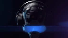 crazy stylized skull in headphones with a holographic title 