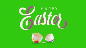 Happy Easter Greeting with animated ribbon text. Easter egg motion. Happy Easter Greeting. Video motion graphic animation in green screen that can be removed 