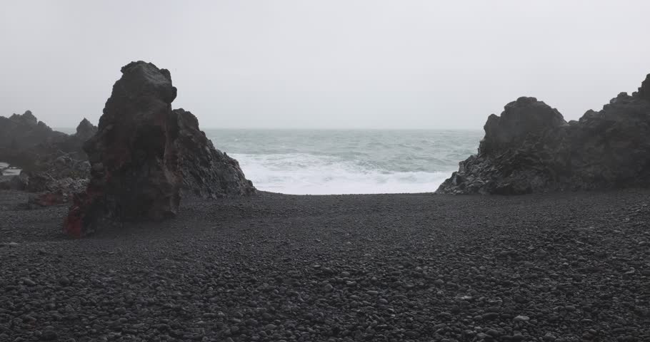 Winter views of Djúpalónssandur black pebbled beach located on the Snæfellsnes peninsula in West Iceland 