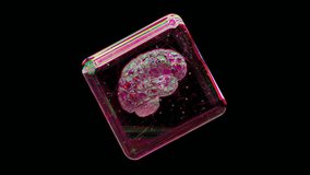 Diamond brain inside a transparent glass cube. Pink color. Rainbow. 3d animation of a seamless loop. 3D Illustration - Powered by Shutterstock - Get 15% off with code: PIKWIZARD15
