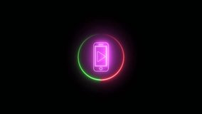 Neon smart phone icon animation . glowing logo icon animated.