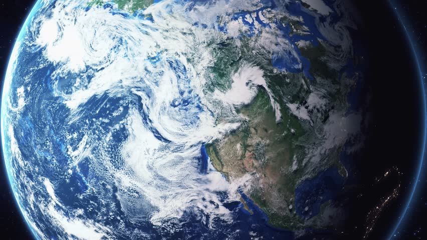 Earth zoom in from space and focus on Longview, Washington, USA. 3D Animation. Background for travel intro.