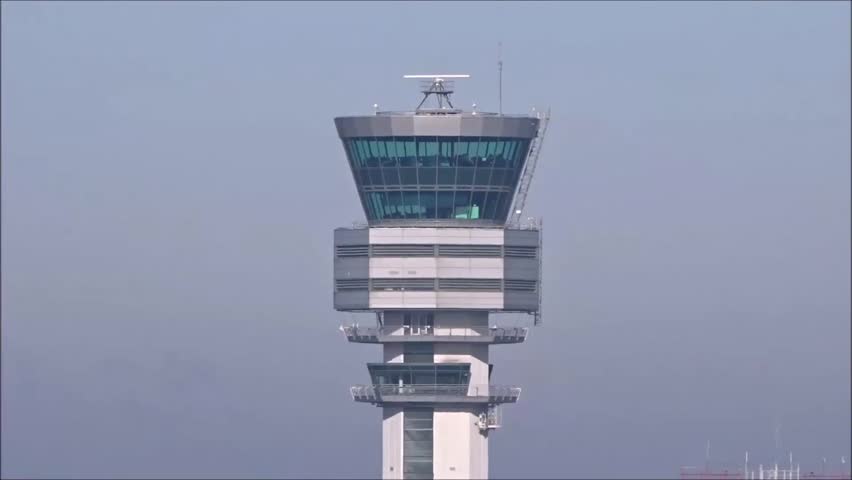 Airport Control Tower in Beautiful Sunshine at International Airport