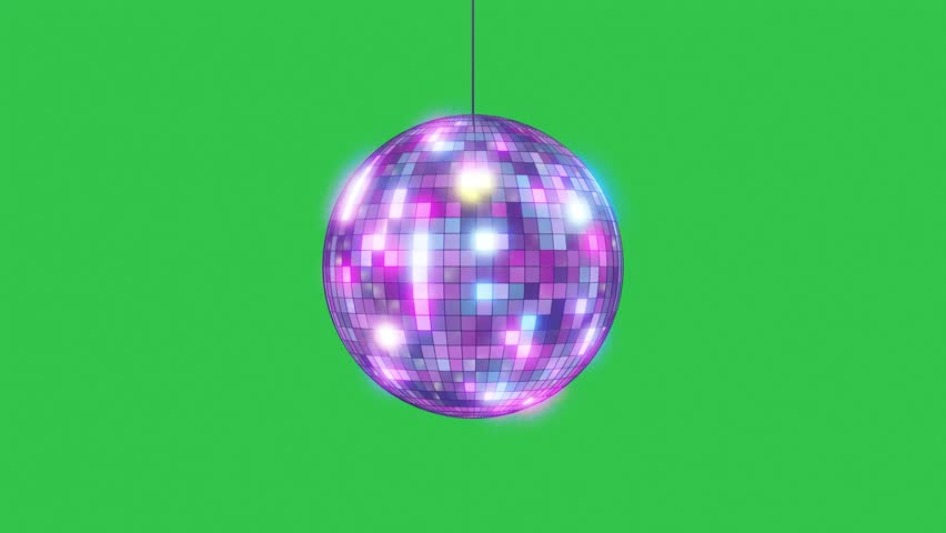 Disco ball spinning loop seamless with flares purple blue yellow Colors. Looped 3d animation of discoball turning on green background. Loop-able isolated retro mirrorball motion. 4K UHD 3840x2160 Royalty-Free Stock Footage #1102122303