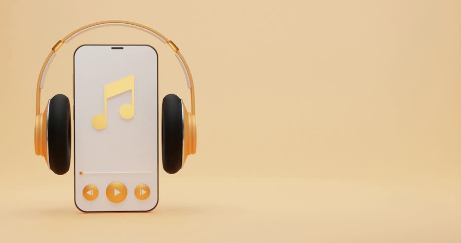 Yellow and white wireless headphone with smartphone run music application on yellow background Concept for online music, radio, listening to podcasts, books at full volume.3d illustration  4k video Royalty-Free Stock Footage #1102125289