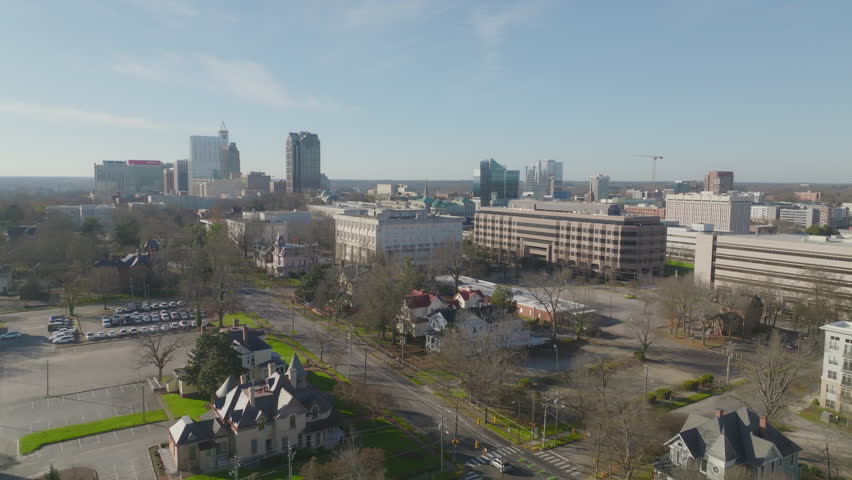 Slow rise of the outskirts of downtown Raleigh NC