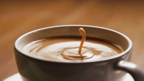 Cup of Hot Coffee with Milk for Breakfast Indoor Close-up. Creamy Beverage in Porcelain Mug in Morning Menu of Modern cafe. Advertisement of Coffeeshop with Instant Dairy Drink or Drip Filter Caffeine - Powered by Shutterstock - Get 15% off with code: PIKWIZARD15