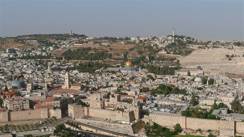 Jerusalem old city aerial view with the holy places at noon
Drone view from east Jerusalem old city and golden dome of the rock, may 2022 at noon, israel
