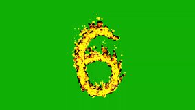 Number 6 with fire effect on green screen background