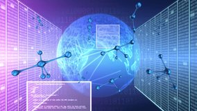 Animation of data processing, globe, molecules and connections over computer servers. Global connecions, digital interface, data processing and computing concept digitally generated video. - Powered by Shutterstock - Get 15% off with code: PIKWIZARD15