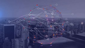 Animation of network of connections and data processing over city. Global connections, digital interface, data processing and cloud computing concept digitally generated video. - Powered by Shutterstock - Get 15% off with code: PIKWIZARD15