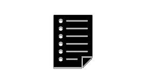 Black Document icon isolated on white background. File icon. Checklist icon. Business concept. 4K Video motion graphic animation.