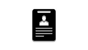 Black Identification badge icon isolated on white background. It can be used for presentation, identity of the company, advertising. 4K Video motion graphic animation.