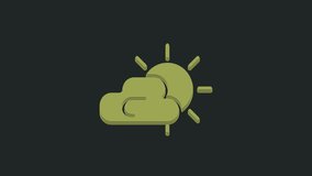 Green Sun and cloud weather icon isolated on black background. 4K Video motion graphic animation.