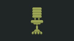 Green Office chair icon isolated on black background. 4K Video motion graphic animation.